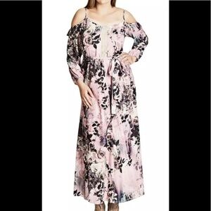 Women’s Dress Size 16 Cold Shoulder Long Sleeve Pink Black Tie Waist City Chic